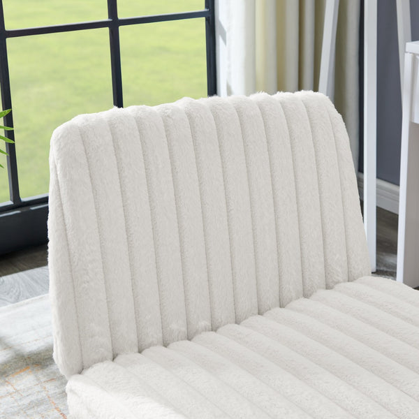 English Elm Blynn Wide Faux Fur Swivel Vanity Chair with Adjustable Height Steel Frame Cream White T2574P427914