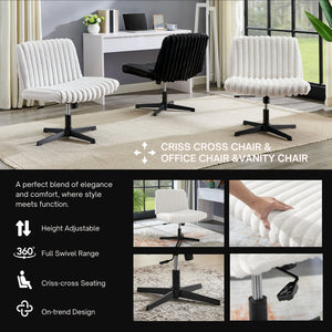 English Elm Blynn Wide Faux Fur Swivel Vanity Chair with Adjustable Height Steel Frame Cream White T2574P427914