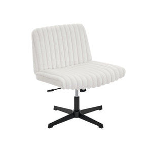 English Elm Blynn Wide Faux Fur Swivel Vanity Chair with Adjustable Height Steel Frame Cream White T2574P427914