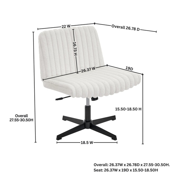 English Elm Blynn Wide Faux Fur Swivel Vanity Chair with Adjustable Height Steel Frame Cream White T2574P427914