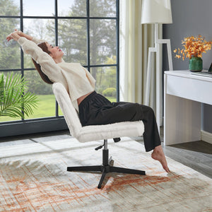 English Elm Blynn Wide Faux Fur Swivel Vanity Chair with Adjustable Height Steel Frame Cream White T2574P427914