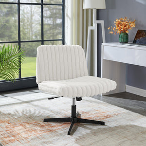 English Elm Blynn Wide Faux Fur Swivel Vanity Chair with Adjustable Height Steel Frame Cream White T2574P427914