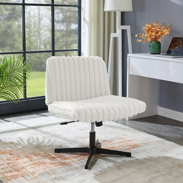 English Elm Blynn Wide Faux Fur Swivel Vanity Chair with Adjustable Height Steel Frame Cream White T2574P427914