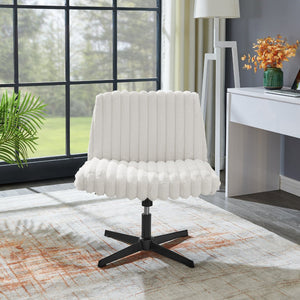 English Elm Blynn Wide Faux Fur Swivel Vanity Chair with Adjustable Height Steel Frame Cream White T2574P427914