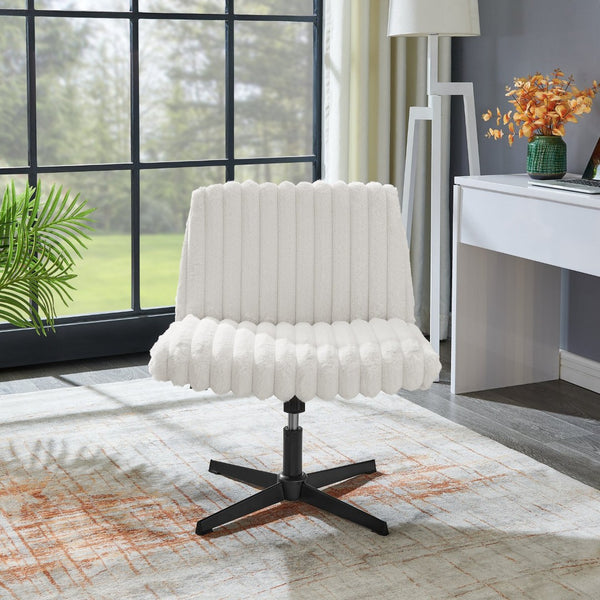 English Elm Blynn Wide Faux Fur Swivel Vanity Chair with Adjustable Height Steel Frame Cream White T2574P427914
