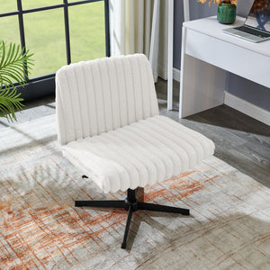 English Elm Blynn Wide Faux Fur Swivel Vanity Chair with Adjustable Height Steel Frame Cream White T2574P427914