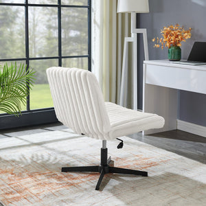English Elm Blynn Wide Faux Fur Swivel Vanity Chair with Adjustable Height Steel Frame Cream White T2574P427914