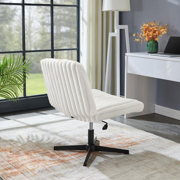 English Elm Blynn Wide Faux Fur Swivel Vanity Chair with Adjustable Height Steel Frame Cream White T2574P427914
