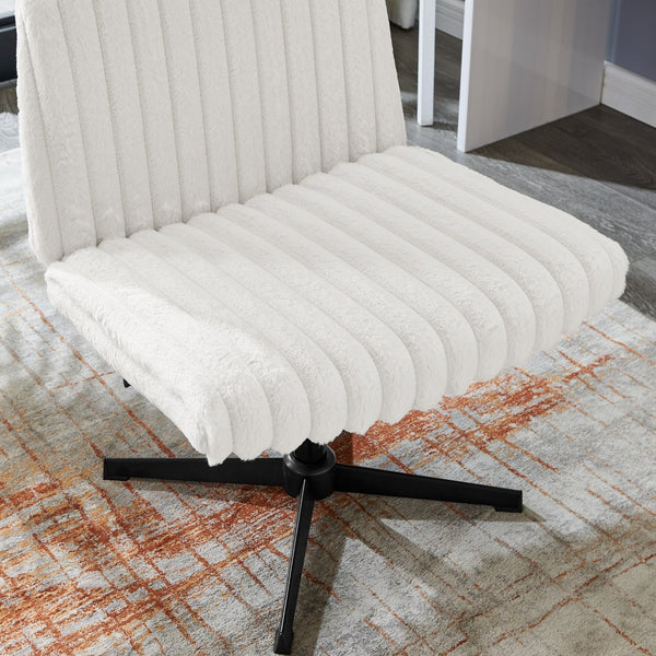 English Elm Blynn Wide Faux Fur Swivel Vanity Chair with Adjustable Height Steel Frame Cream White T2574P427914
