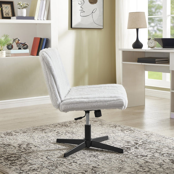 English Elm Blynn Wide Faux Fur Swivel Vanity Chair with Adjustable Height Steel Frame Gray T2574P427915