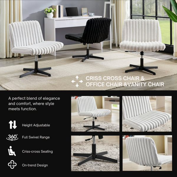 English Elm Blynn Wide Faux Fur Swivel Vanity Chair with Adjustable Height Steel Frame Gray T2574P427915