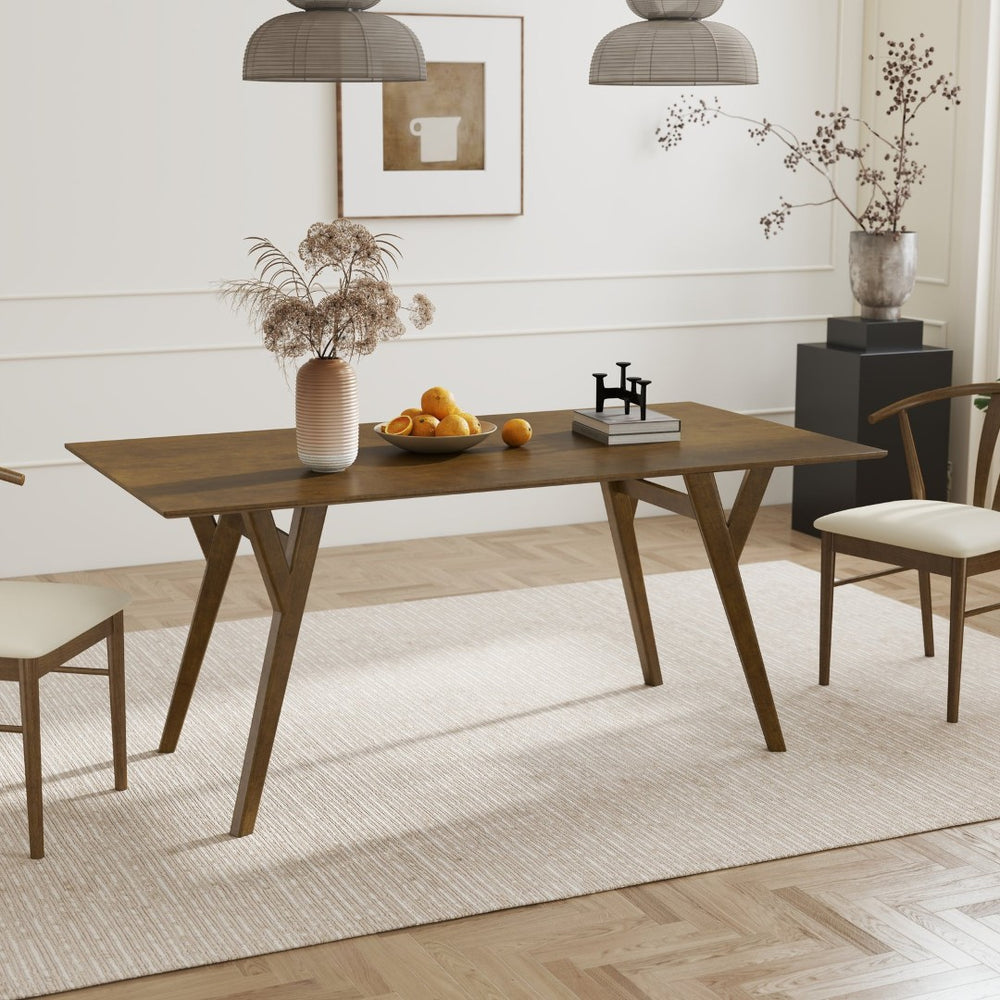English Elm Lavin Walnut Veneer Rectangular Dining Table Seats Six with Solid Rubberwood Base T2574P460910