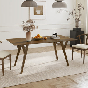 English Elm Lavin Walnut Veneer Rectangular Dining Table Seats Six with Solid Rubberwood Base T2574P460910