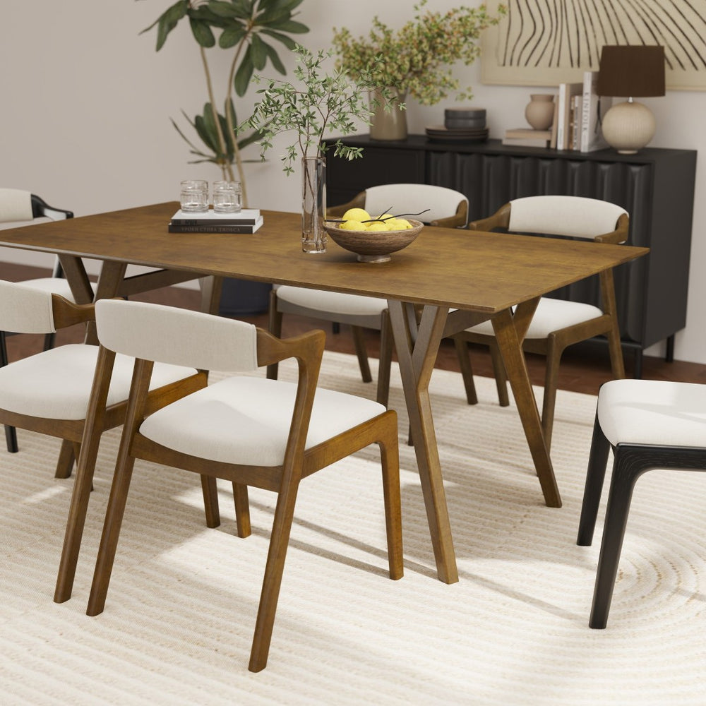 English Elm Lavin Walnut Veneer Rectangular Dining Table Seats Six with Solid Rubberwood Base T2574P460910