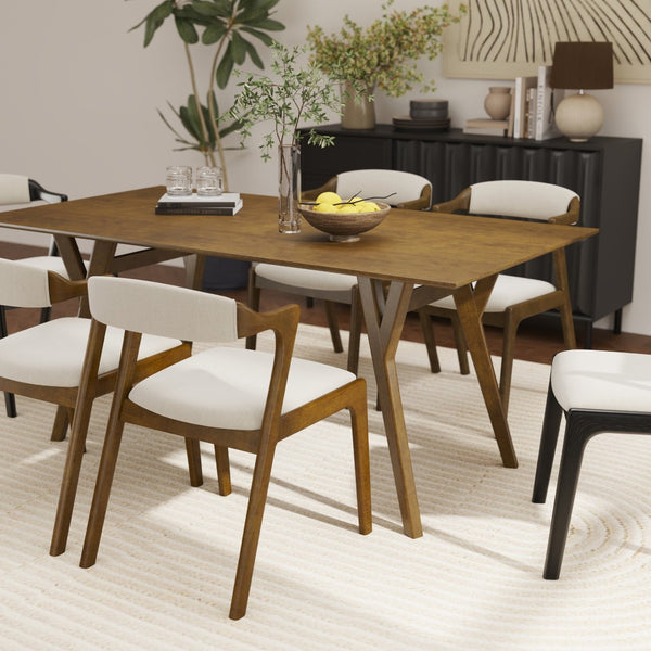 English Elm Lavin Walnut Veneer Rectangular Dining Table Seats Six with Solid Rubberwood Base T2574P460910