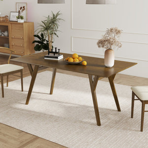 English Elm Lavin Walnut Veneer Rectangular Dining Table Seats Six with Solid Rubberwood Base T2574P460910