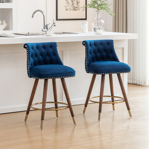English Elm Elvara Button Tufted Upholstered Counter Stools with Nailhead Trim Set of 2 Blue T2574P460911