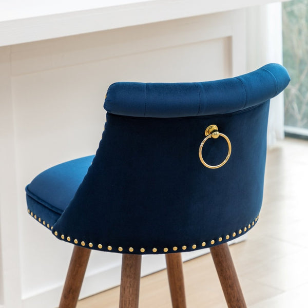 English Elm Elvara Button Tufted Upholstered Counter Stools with Nailhead Trim Set of 2 Blue T2574P460911