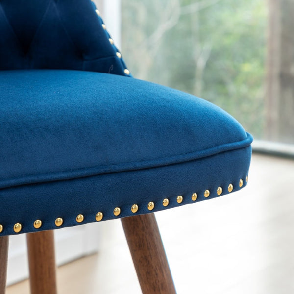 English Elm Elvara Button Tufted Upholstered Counter Stools with Nailhead Trim Set of 2 Blue T2574P460911