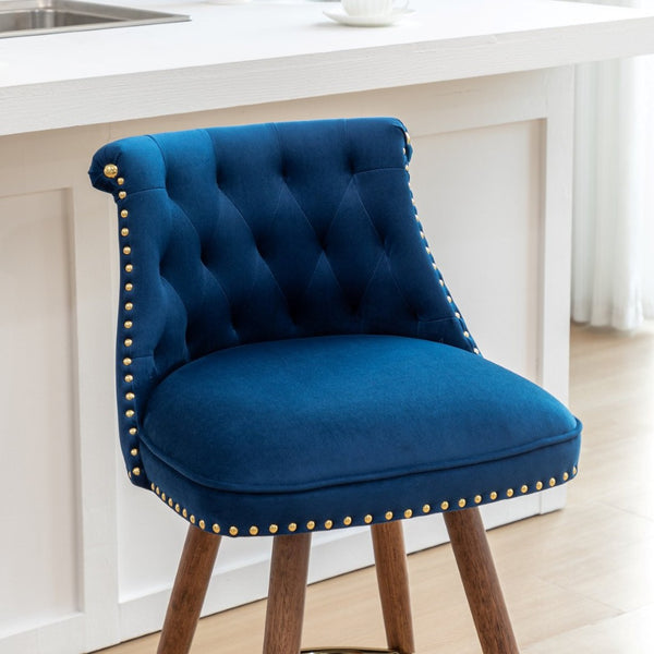 English Elm Elvara Button Tufted Upholstered Counter Stools with Nailhead Trim Set of 2 Blue T2574P460911