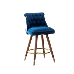 English Elm Elvara Button Tufted Upholstered Counter Stools with Nailhead Trim Set of 2 Blue T2574P460911