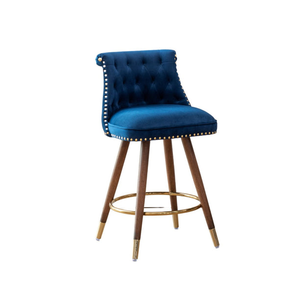 English Elm Elvara Button Tufted Upholstered Counter Stools with Nailhead Trim Set of 2 Blue T2574P460911
