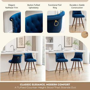 English Elm Elvara Button Tufted Upholstered Counter Stools with Nailhead Trim Set of 2 Blue T2574P460911