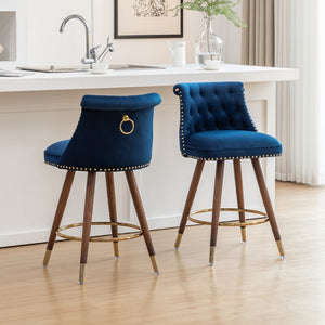 English Elm Elvara Button Tufted Upholstered Counter Stools with Nailhead Trim Set of 2 Blue T2574P460911