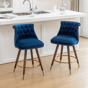 English Elm Elvara Button Tufted Upholstered Counter Stools with Nailhead Trim Set of 2 Blue T2574P460911
