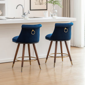 English Elm Elvara Button Tufted Upholstered Counter Stools with Nailhead Trim Set of 2 Blue T2574P460911