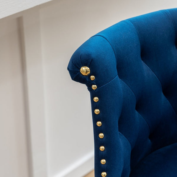 English Elm Elvara Button Tufted Upholstered Counter Stools with Nailhead Trim Set of 2 Blue T2574P460911