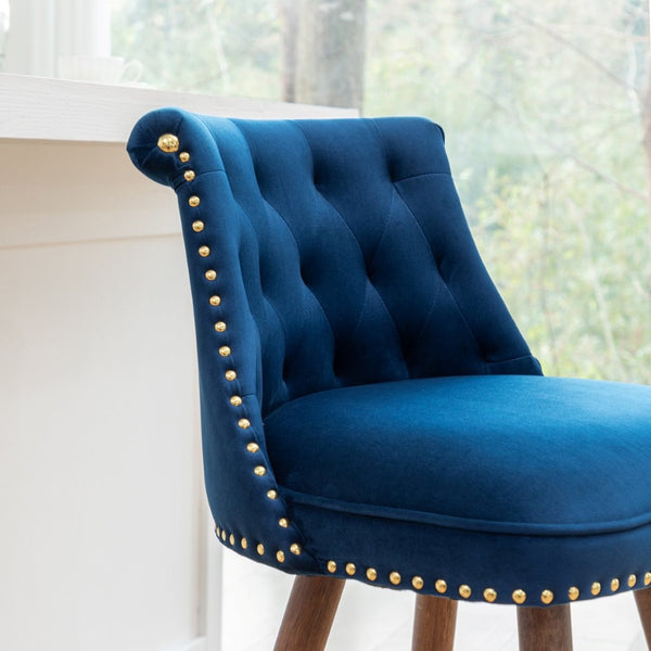 English Elm Elvara Button Tufted Upholstered Counter Stools with Nailhead Trim Set of 2 Blue T2574P460911