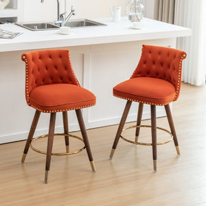 English Elm Elvara Button Tufted Upholstered Counter Stools with Nailhead Trim Set of 2 Orange T2574P460912