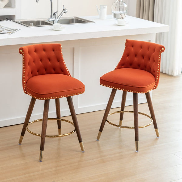 English Elm Elvara Button Tufted Upholstered Counter Stools with Nailhead Trim Set of 2 Orange T2574P460912