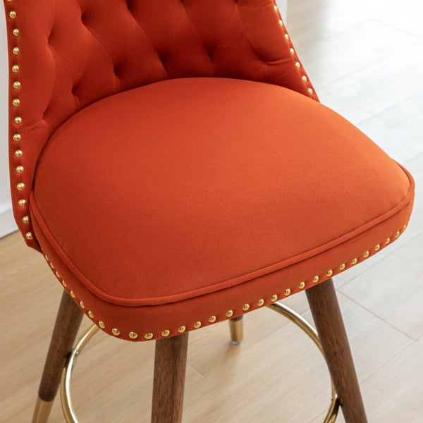 English Elm Elvara Button Tufted Upholstered Counter Stools with Nailhead Trim Set of 2 Orange T2574P460912