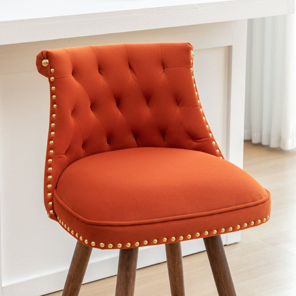 English Elm Elvara Button Tufted Upholstered Counter Stools with Nailhead Trim Set of 2 Orange T2574P460912
