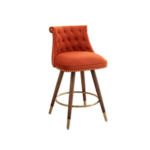 English Elm Elvara Button Tufted Upholstered Counter Stools with Nailhead Trim Set of 2 Orange T2574P460912