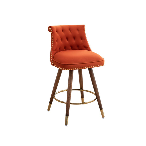 English Elm Elvara Button Tufted Upholstered Counter Stools with Nailhead Trim Set of 2 Orange T2574P460912
