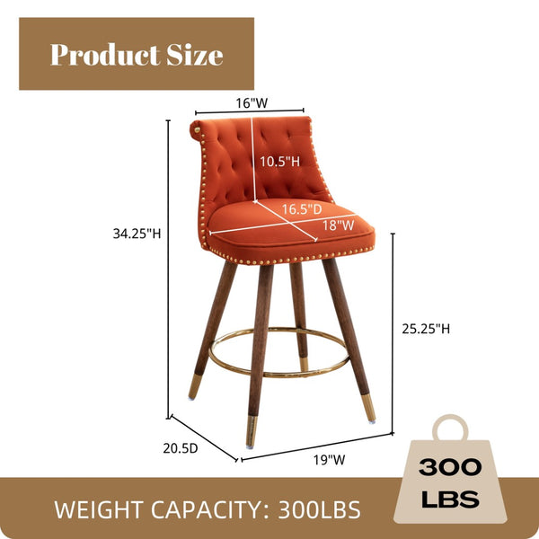 English Elm Elvara Button Tufted Upholstered Counter Stools with Nailhead Trim Set of 2 Orange T2574P460912