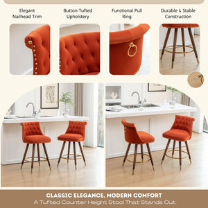 English Elm Elvara Button Tufted Upholstered Counter Stools with Nailhead Trim Set of 2 Orange T2574P460912
