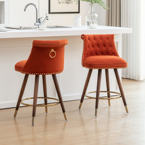 English Elm Elvara Button Tufted Upholstered Counter Stools with Nailhead Trim Set of 2 Orange T2574P460912
