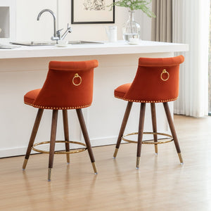 English Elm Elvara Button Tufted Upholstered Counter Stools with Nailhead Trim Set of 2 Orange T2574P460912