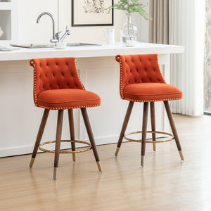 English Elm Elvara Button Tufted Upholstered Counter Stools with Nailhead Trim Set of 2 Orange T2574P460912