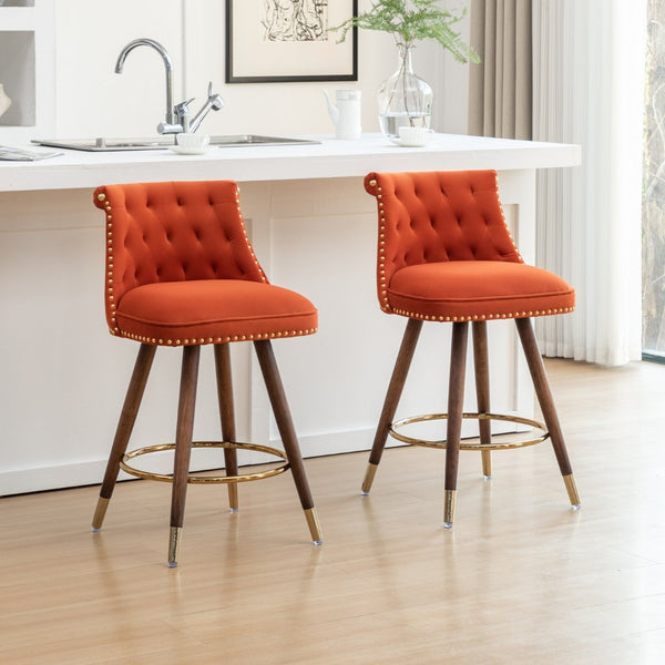 English Elm Elvara Button Tufted Upholstered Counter Stools with Nailhead Trim Set of 2 Orange T2574P460912