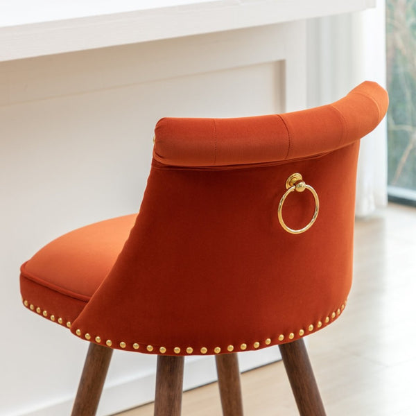 English Elm Elvara Button Tufted Upholstered Counter Stools with Nailhead Trim Set of 2 Orange T2574P460912