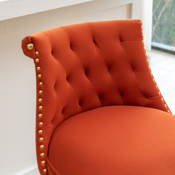 English Elm Elvara Button Tufted Upholstered Counter Stools with Nailhead Trim Set of 2 Orange T2574P460912