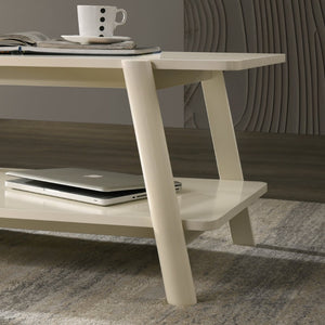 English Elm Metz Mid-Century Modern Coffee Table with Open Shelf and Sculptural Tapered Legs T2574P460913