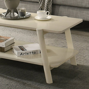 English Elm Metz Mid-Century Modern Coffee Table with Open Shelf and Sculptural Tapered Legs T2574P460913