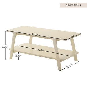 English Elm Metz Mid-Century Modern Coffee Table with Open Shelf and Sculptural Tapered Legs T2574P460913