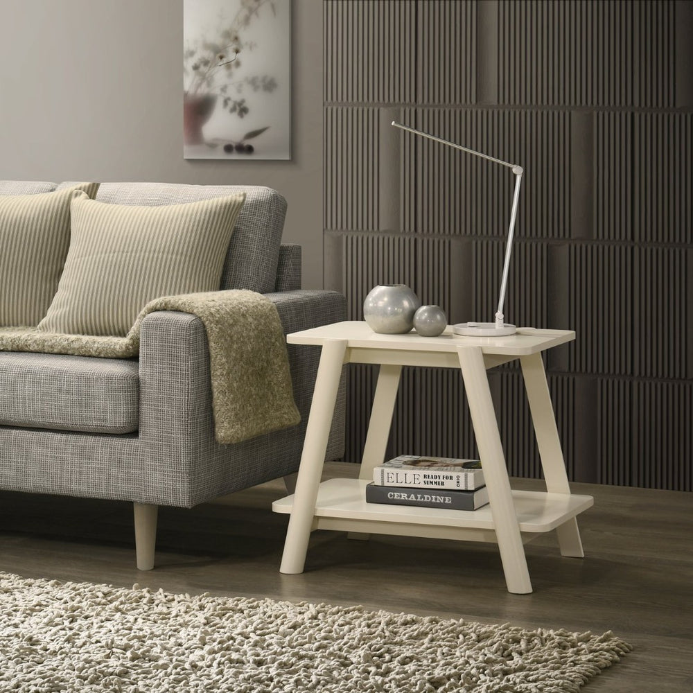 English Elm Metz Mid-century Open Shelf End Table with Rubberwood Legs and Veneer Top T2574P460914
